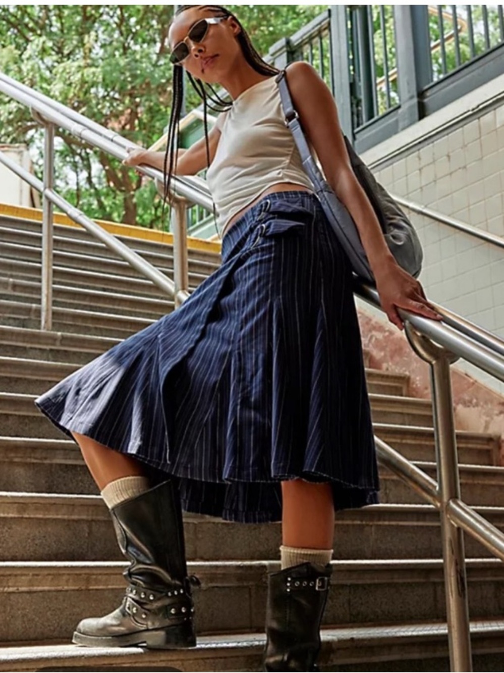 Free people Taylor striped midi skirt